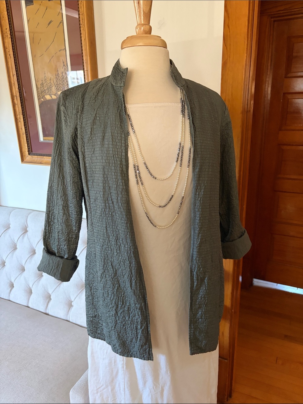 Eileen Fisher Open Front Textured Tussah Silk Blazer